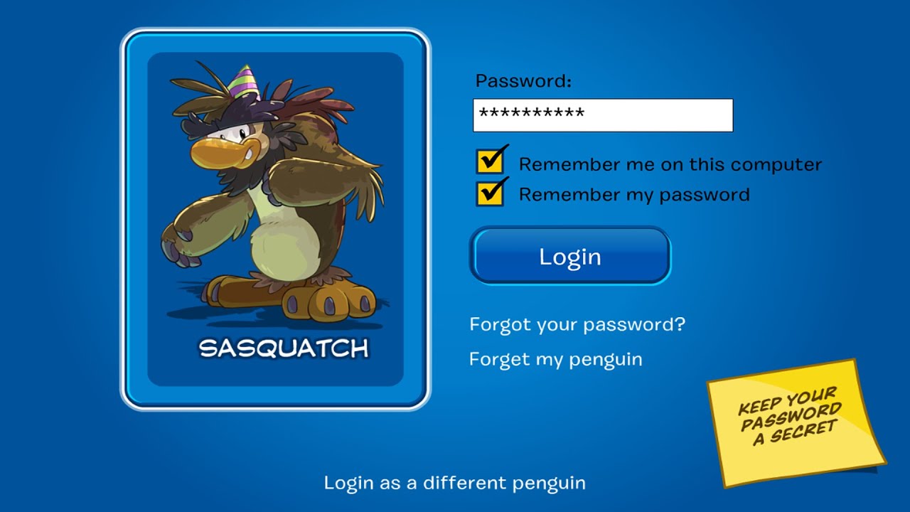 Club Penguin: Sasquatch Username And Password Login | Club Penguin, Old Club Penguin, Penguins