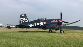 F4U Corsair engine startup and flyby / cool sound
