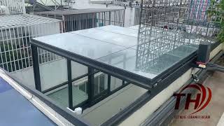 Mái che sân thượng điều khiển tự động cảm biến mưa hiện đại 0384671126
