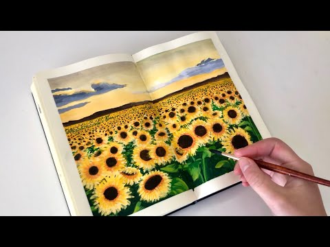 Gouache Tutorial | How to Paint a Field of Sunflowers