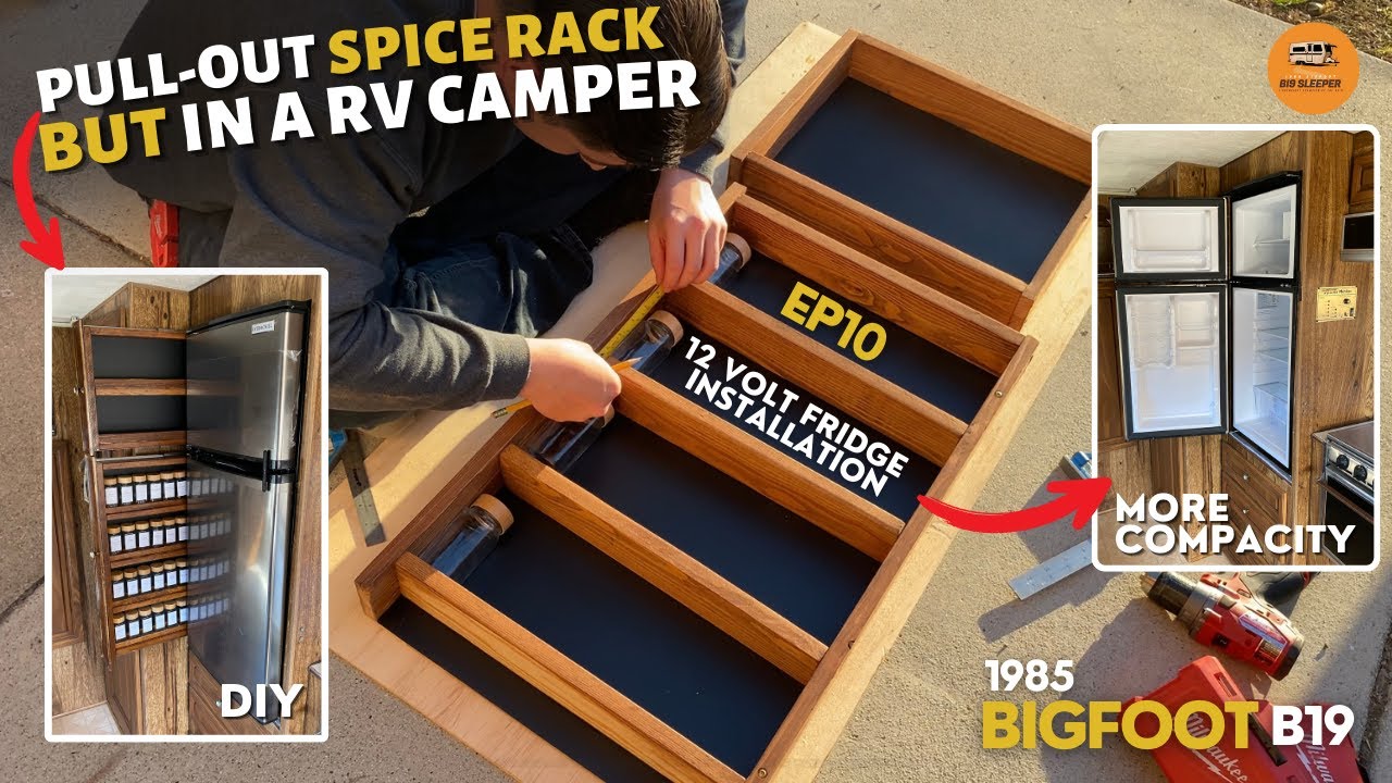 Vintage Rv Spice Rack Vintage Camper Renovation: 12V Fridge Retrofit & DIY Pull-Out Spice ...