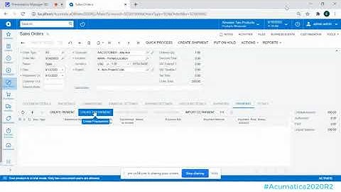 Acumatica 2020 R2 Changes in Processing of Prepayments and Payments on a Sales Order