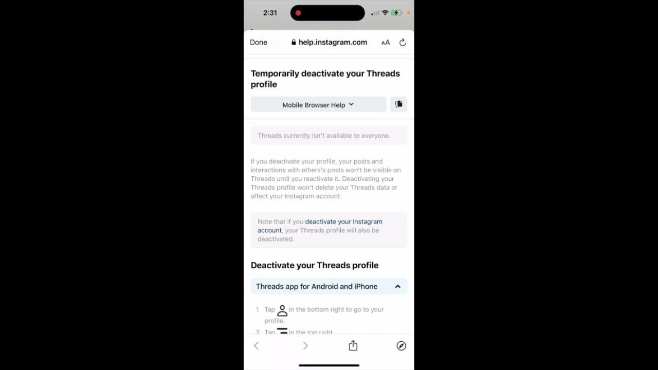 Note: If you delete your Instagram account your Threads account will also be deleted