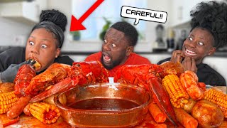 ONE BITE 4X SPICY BULDAK SEAFOOD BOIL MUKBANG CHALLENGE! 먹방