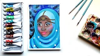 Eid Makeup and Hijab 2016 || Muslim Girl Acrylic Portrait Speed Painting screenshot 4