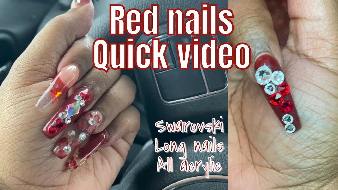 Nails, Nail ideas, Quick video, Short video, Red nails, Long nails, 3D flow...