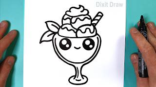 How to draw a kawaii ice cream cone | Cute pictures to copy