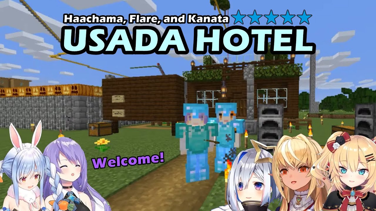 Flare from Oozora Kensetsu (Temporary), Haachama, and Kanata Visit Usada Hotel【Hololive English Sub】