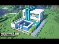 ⛏️ 마인크래프트 야생 건축 강좌 :: 💺 수영장이 있는 민트빛 모던하우스 🏚️ [Minecraft Mint Modern House with Swimming Pool]