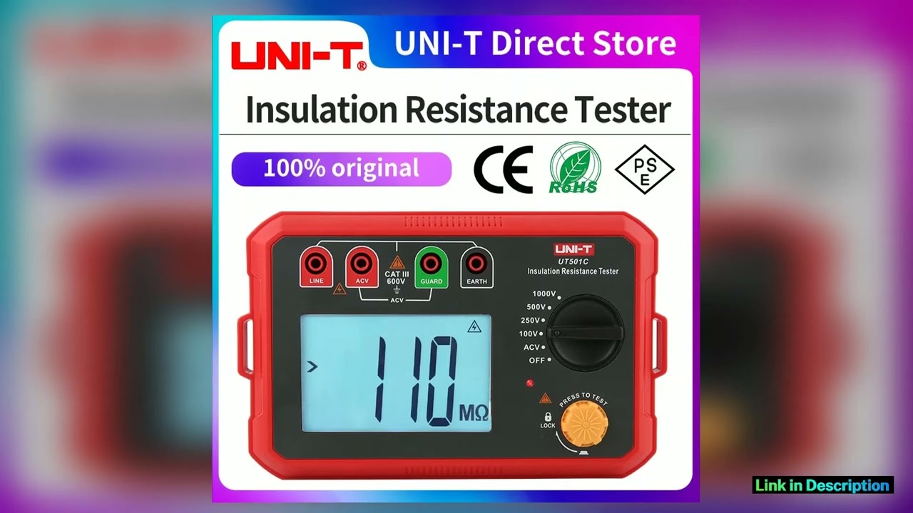 UNIT Insulation Resistance Tester UT501C 100V 250V 500V 1000V Digital Megohmmeter 5G High Voltage