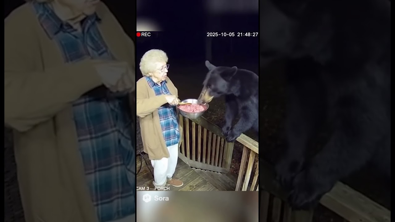 Grandma feeding a wild bear again. 🧓🐻 