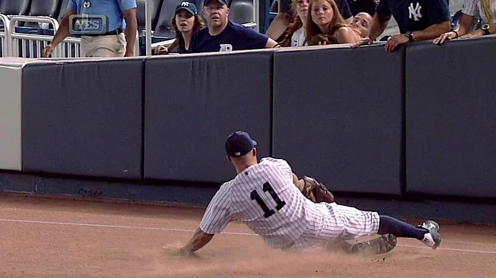 Gardner slides to rob Romine of a hit
