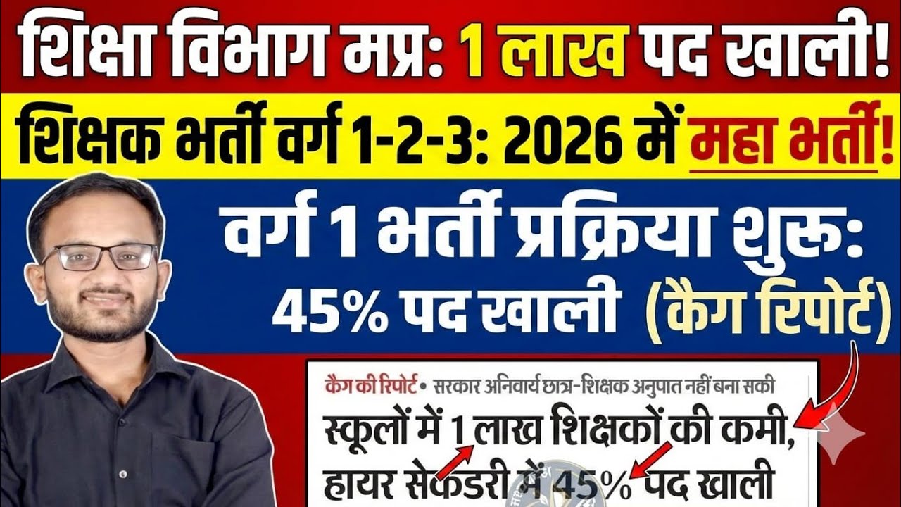 1 लाख पद ख़ाली मप्र में।।वर्ग 1, 2, 3 नई भर्ती परीक्षा 2026-27।#mptet #mptetvarg2 #mptetvarg3