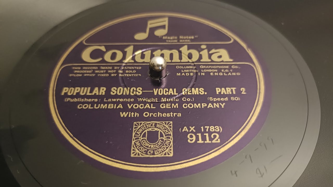 Popular Songs Vocal Gems Part 2 - Columbia Vocal Gem Company With Orchestra c1925