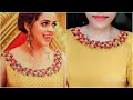 Bhavana inspired neck design|നമുക്കും ചെയ്യാം|Elegant Hand embroidery neck design