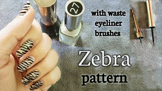 Zebra pattern nailart tutorial with household items|| Nailart designs for beginners