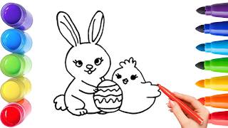 How To Draw cute cartoon rabbit Drawing, Painting &amp; Coloring For Kids and Toddlers_ Child Art 🐋🌈🎨