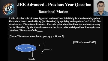 A thin circular coin of mass 5 gm and radius 4/3 cm is initially in a horizontal xy plane.