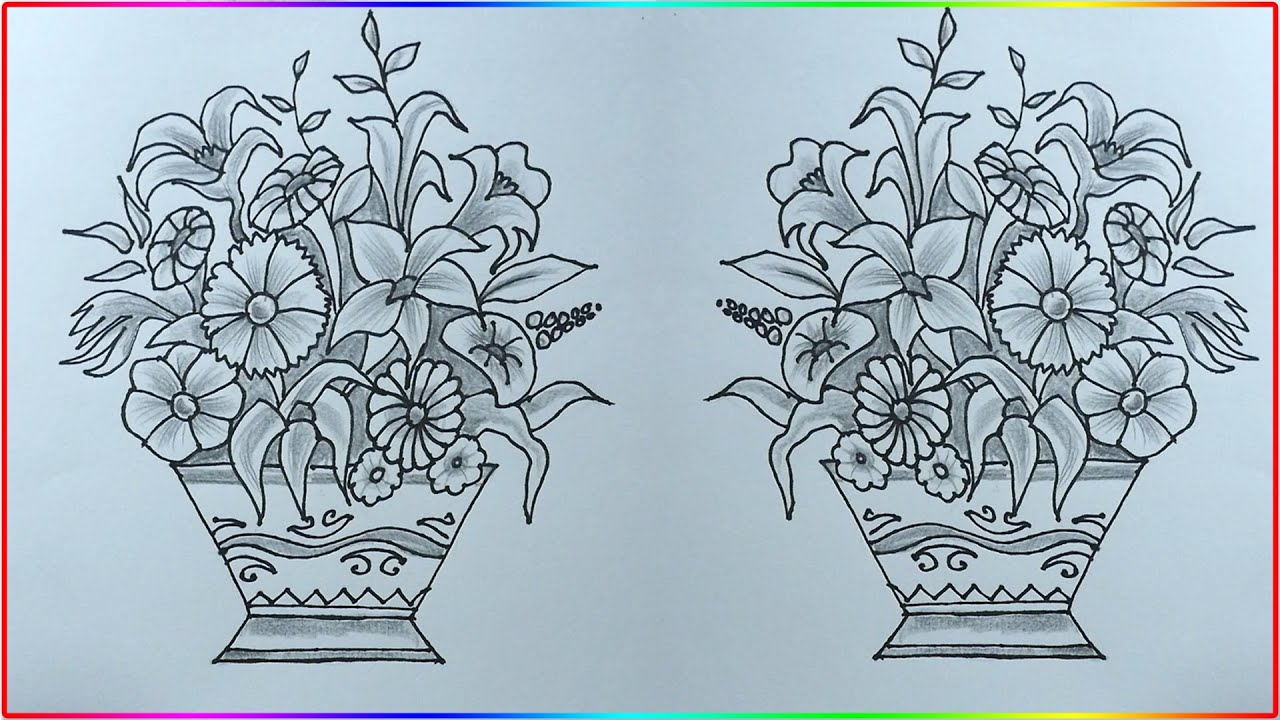 How to Draw Flower Vase- Easy Pencil Drawing-Flower Pot Art step by