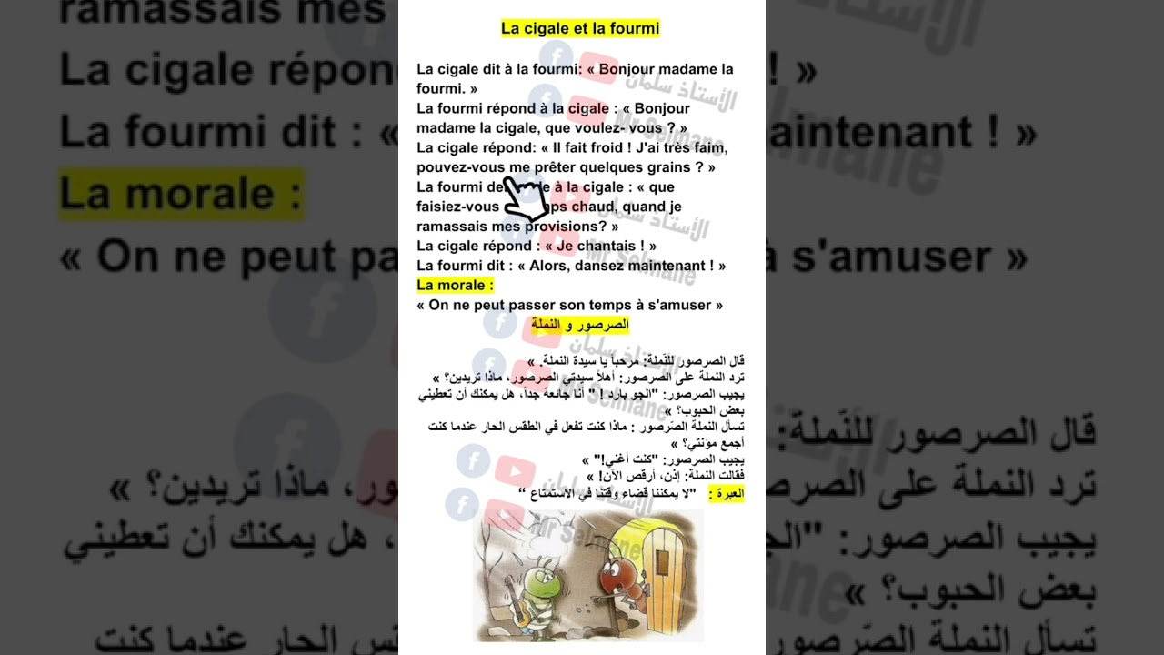 فرنسية ثانية متوسط الفصل الثاني la fable français 2am la cigale et la fourmi النملة و الصرصور