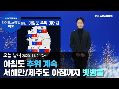 [날씨] 11월 24일_오늘(화) 아침도 추위 계속...서해안/제주도 아침까지 빗방울