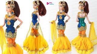 Barbie doll dress in (Gharara Suit Style) for Rukhwat, doll dress making and jewelry