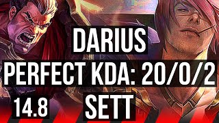 DARIUS vs SETT (TOP) | 20/0/2, Legendary, 9 solo kills, 45k DMG, 600+ games | NA Master | 14.8