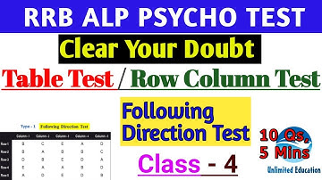 TABLE TEST / ROW COLUMN TEST  | FOLLOWING DIRECTION TEST | Class - 4 | RRB ALP PSYCHO TEST CBT3