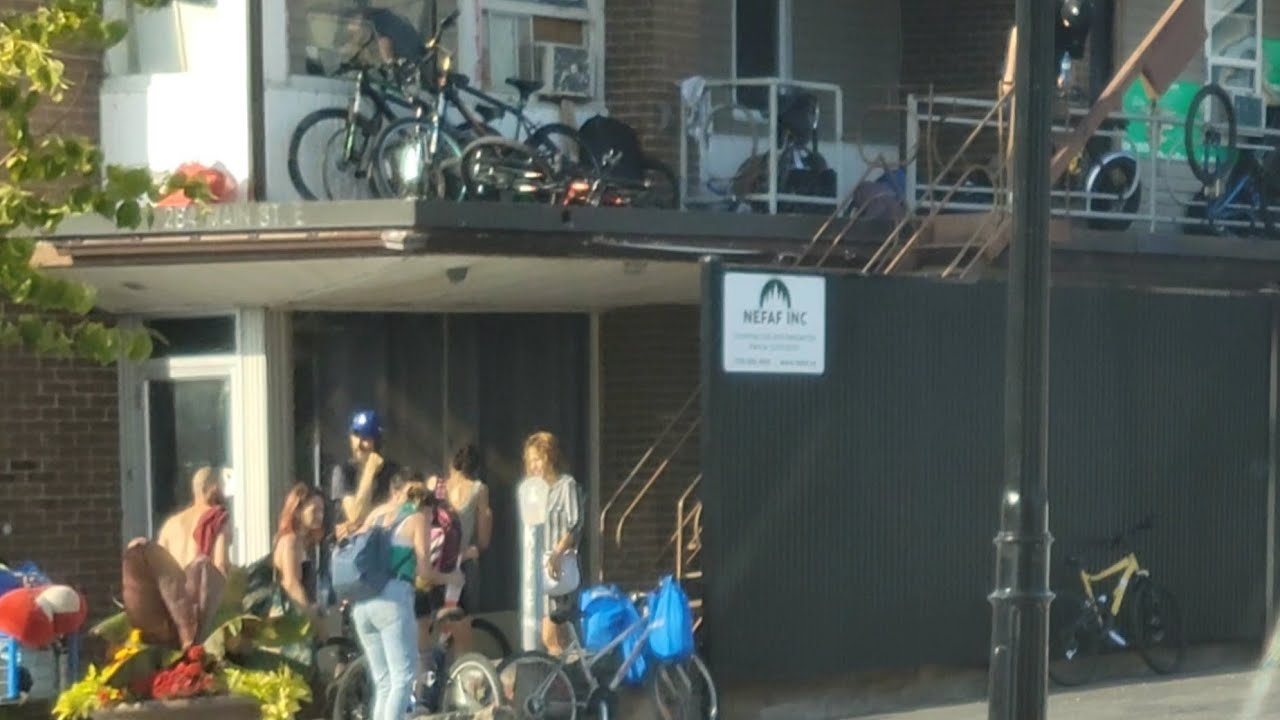 Lots of bikes on Main Street North Bay, Ontario Canada. 