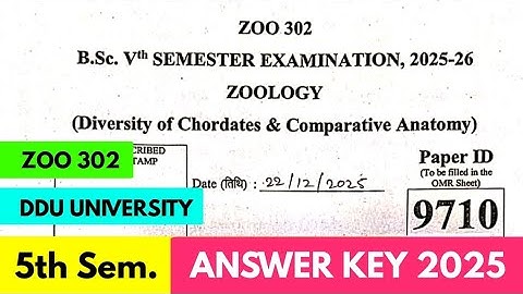BSc 5th Semester Zoology Paper 2 Solved Paper|BSc 5th Semester Zoology 2nd Paper Answer Key 2025 DDU