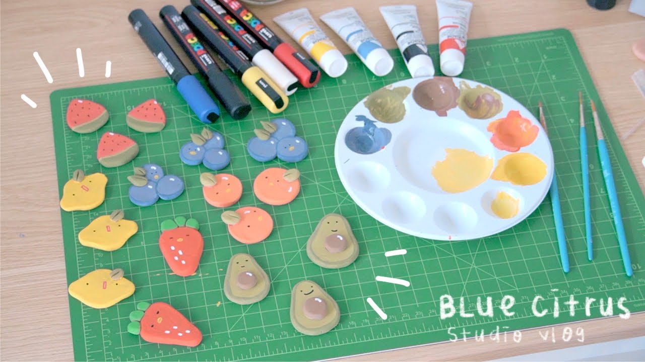 Studio Vlog 🍓 Making Clay Magnets, Local Art shopping - YouTube