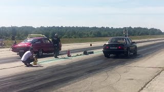 '66 Plymouth Barracuda 7.3 vs BMW 320i E30 2.8T 1/4 mile drag race