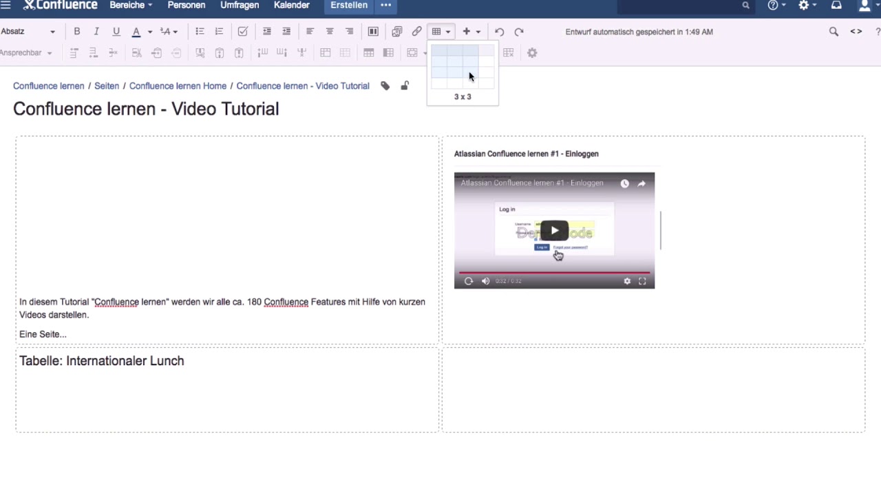 Tabellen Erstellen Atlassian Confluence Lernen Video 10 Youtube