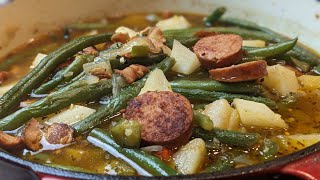 Delicious Green Beans and Potatoes with Andouille Sausage - One pot meal!