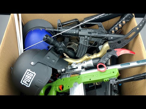 Box Full of Toy Realistic Weapons - Pubg Lite Helmet - Police Guns & Equipments