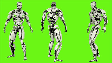 Robot android look back. Realistic looped motion on green screen background. 4K.