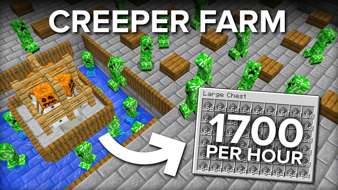 Minecraft Creeper Farm - No Cats, No Redstone - 1700+ Gunpowder Per ...