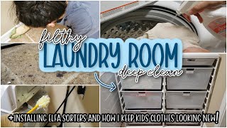 EXTREME DEEP CLEAN | FILTHY LAUNDRY ROOM | NEW ELFA SORTER SYSTEM + KIDS CLOTHES WASH ROUTINE