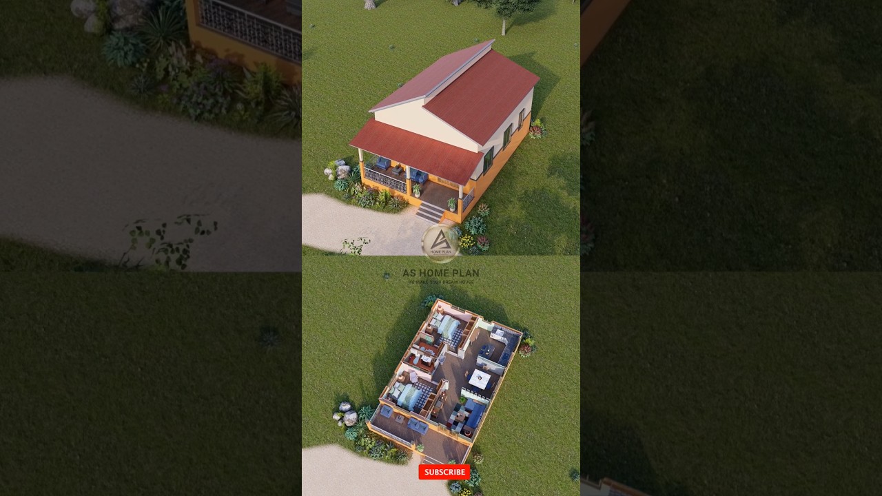 2 Bedroom House 3D Floor Plan With Elevation Design 