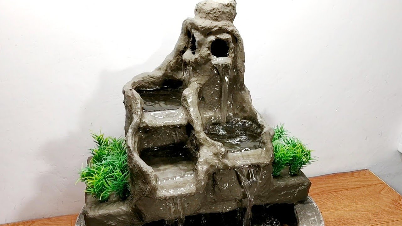 How to make amazing cement waterfall fountain water fountain - YouTube