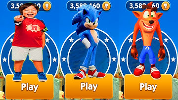 Tag with Ryan vs Crash Bandicoot On the Run vs Sonic Dash Gameplay