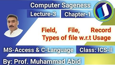 Lecture-3 || Chap-1 || Field || Record || File || Types of file || ICS-II