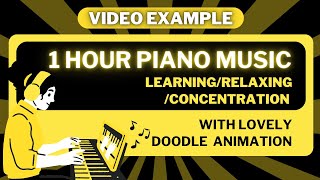 1-hour piano music video with doodle animation for studying, concentration, relaxation screenshot 1