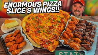 Giant New York Slice of Pizza and Chicken Wings Challenge!!