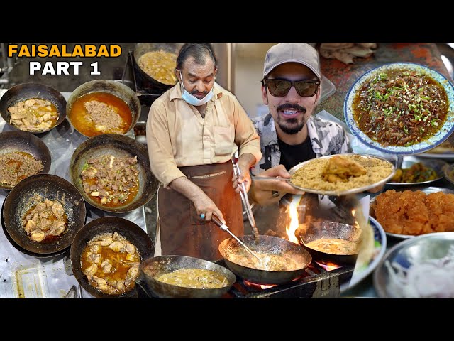 FAISALABAD STREET FOOD TOUR - Pehlwan Mutton Karahi u0026 Unique Style Gola in Pakistan class=