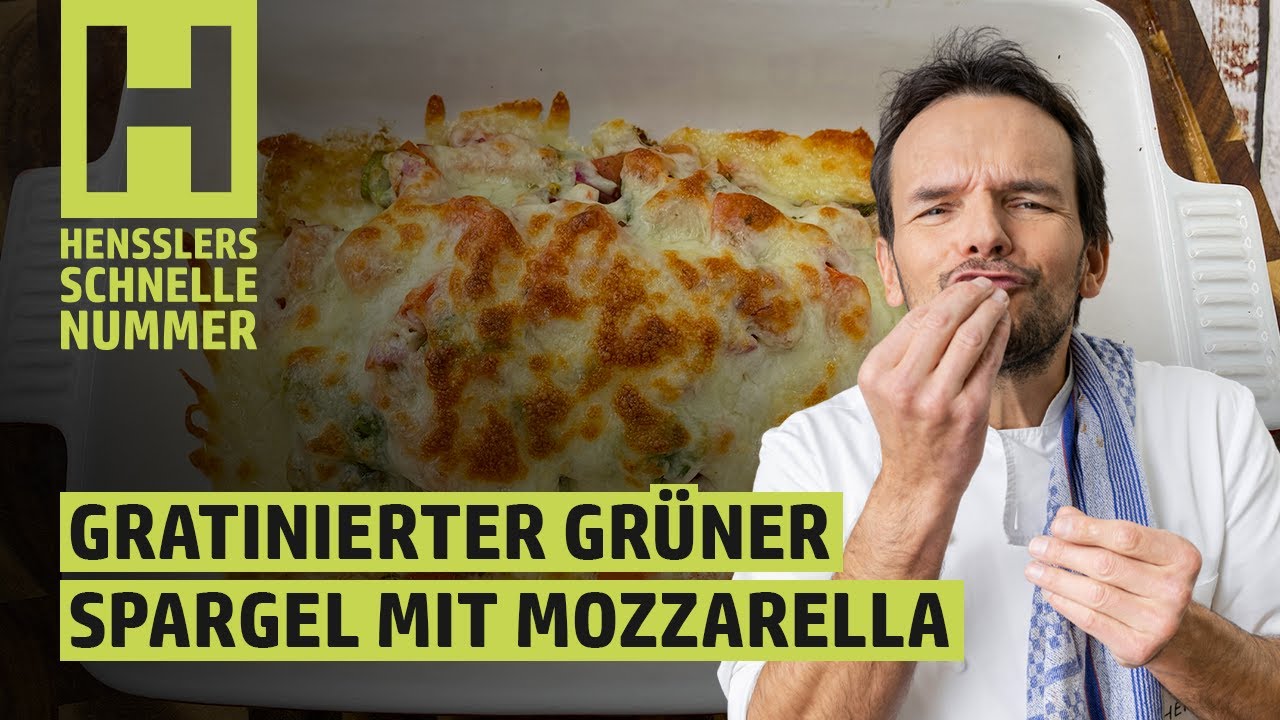 Schnelles Gratinierter grüner Spargel mit Mozzarella Rezept von Steffen ... Schnelles Gratinierter grüner Spargel mit Mozzarella Rezept von Steffen ...