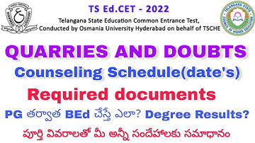 TSEDCET COUNSELING QUERIES AND ANSWERS CERTIFICATE VERIFICATION SCHOLARSHIP HOSTEL FACILITIES PG BED