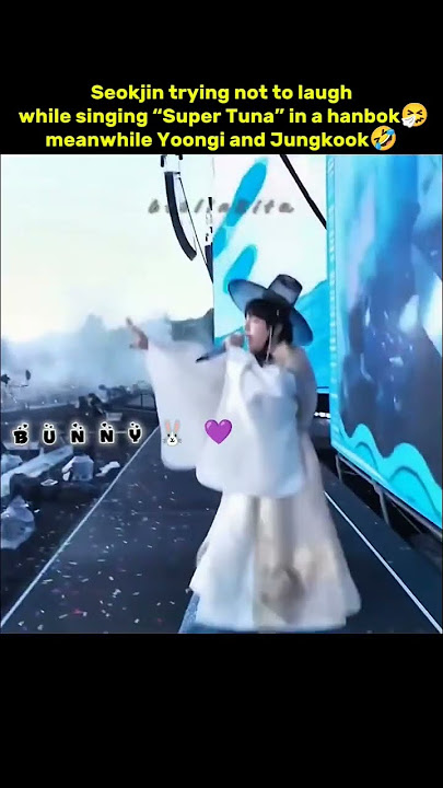 Seokjin trying not to laugh while singing “Super Tuna” in a hanbok🤧 meanwhile Yoongi and Jungkook🤣😂