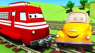 Tom The Tow Truck And Troy The Train In Car City Cars & Trucks Construction Cartoon For Children