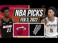 NBA Picks - Miami Heat vs San Antonio Spurs - February 3, 2022